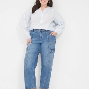 Lane Bryant Mid Rise Light Blue Cargo Boyfriend Jeans NWT
